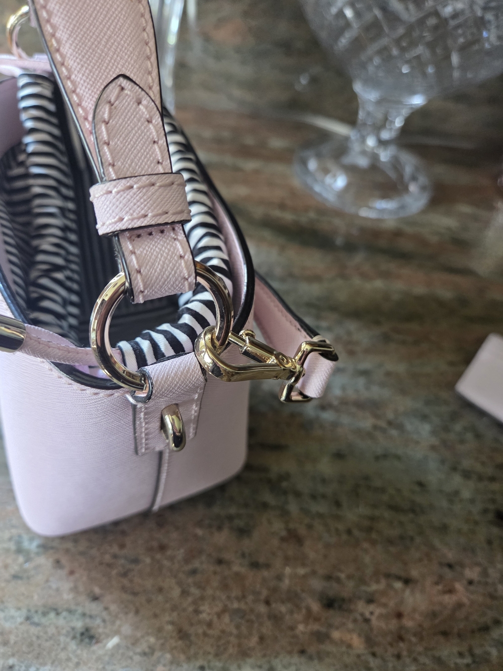 kate spade Light Pink Saffiano Leather Bucket Bag with Pearl Accent Card Holder - Picture 9 of 13